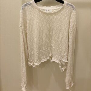 Cute White Pullover with Distressing, Size Medium